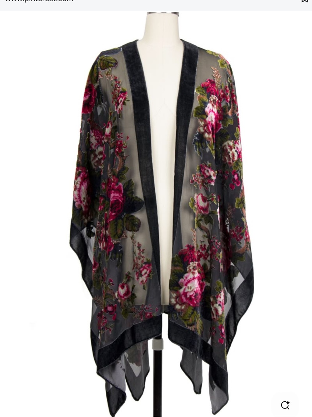 Woven Heart velvet kimono ROSES semi sheer , wine red, black, pink,
OSFM BOHO - Picture 15 of 16